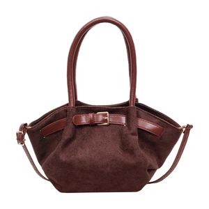 Vintage dark brown frosted leather mini tote bag with top handle and gold buckle detail
