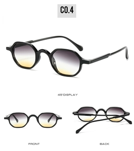 Detailed multi-angle views of retro polygon sunglasses with gradient tinted lenses