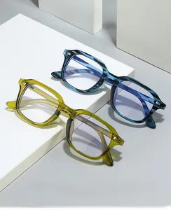 Retro square anti-blue light glasses in tortoiseshell and transparent green frames