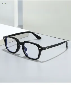 Detail showing high-gloss black frames with metal rivet accents and blue light filter coating