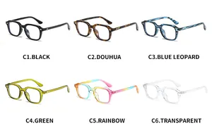 Classic square frame glasses in six colors including black, tortoiseshell, and clear
