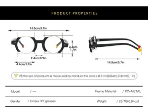 Detailed size guide showing geometry dimensions for irregular unisex eyewear frame