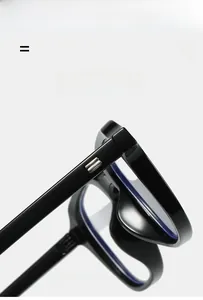 Detail of metal rivets on the temple hinge of black anti-blue light glasses frame