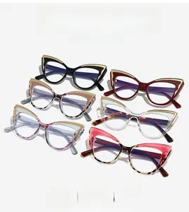Detail view showing six color variants of cat-eye frames with stylish metallic accents