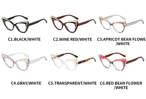 Detailed collection of cat eye blue light blocking glasses in six distinct color variants