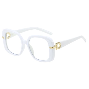 Stylish white square frame sunglasses with golden side hinge accents and UV protection