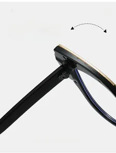 Macro shot of durable golden metal hinges on elegant cat-eye blue light blocking glasses