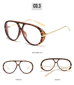 Detailed views of tortoise shell aviator frames with gold metal temples in three angles