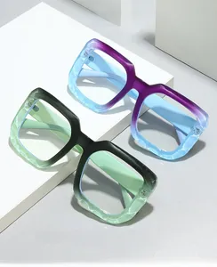 Detail of 2025 large square frame glasses with gradient colors on a modern display