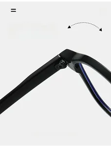Close-up of durable reinforced metal hinge on black round glasses frame
