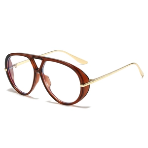 Oversized retro pilot sunglasses with tawny frames and gold metal temples in a 45-degree view