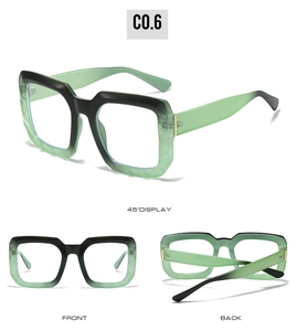 Multi-angle view of oversized square frame glasses with black and green marble finish