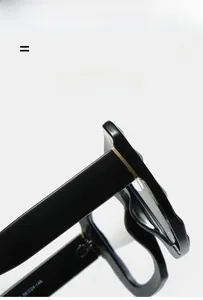 Detail of metal hinge and size specifications 58 24-148 on black square glasses frame