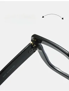Macro shot of durable metal hinges on black square oversized eyewear frames