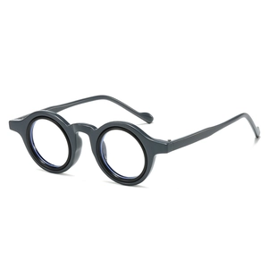 Retro small round frame glasses in dark grey with thick PC temples for men and women