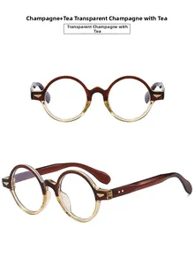 Detail of retro oval champagne and tea gradient glasses with gold wing metal hinges