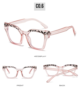 Drei-Seiten-Ansicht der rosa Cat-Eye-Brille mit Akzenten in Leoparden-Optik