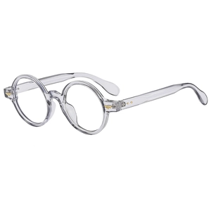 Modern oval transparent grey spectacles with vintage golden feather decorative hinges