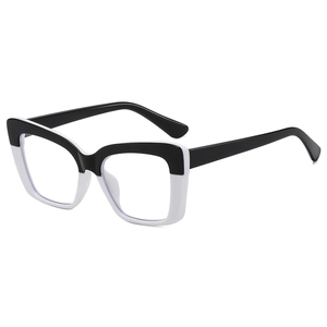 Retro cat-eye glasses frame with stylish black and white two-tone rectangular design