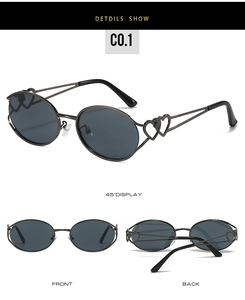 Vues détaillées des lunettes de soleil Y2K avec découpes en cœur sous plusieurs angles