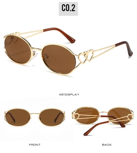 Vues détaillées des lunettes Y2K dorées avec branches au design cœur ajouré