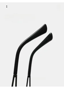 Détail des branches incurvées ergonomiques sur lunettes de soleil Y2K noires rétro