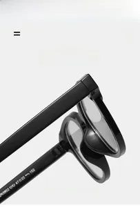 Macro detail of high-quality black frame hinges and arm specifications for round glasses