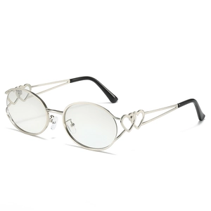Lunettes De Soleil Ovales Monture Métallique Tempes Coeur Évidé Protection UV Mode Y2K Verres Dégradés Pour Femmes