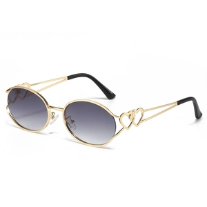 Lunettes de soleil Y2K ovales vintage pour femmes avec monture dorée et verres dégradés violets