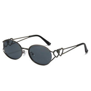 Lunettes de soleil ovales vintage Y2K pour femmes avec monture en métal et cœurs