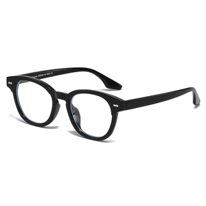 Classic round black frame glasses with metal rivets and professional Italian design style