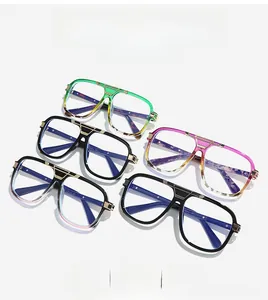 Detail of colorful aviator glasses frames with leopard print metal temples and large PC frames