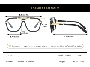 Detailed dimensions of oversized pilot glasses with PC frame and metal bridge