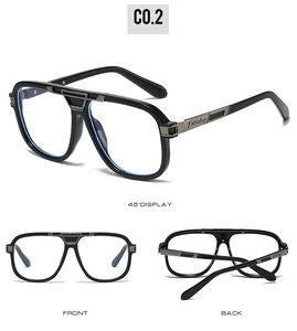 Detailed multi-angle views of black pilot aviator glasses frame with metal bridge