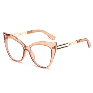 Stylish cat-eye tortoiseshell blue light blocking glasses with metal镂空 temples