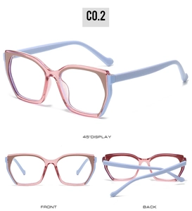Multi-angle view of TR90 oversized square glasses frames with pink and blue gradient design