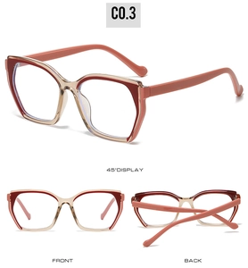 Three views of TR90 large square blue light glasses in dual-tone champagne and brown