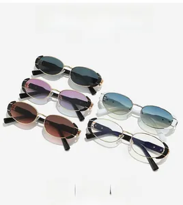 Five assorted vintage oval metal sunglasses in multiple colors on a white background