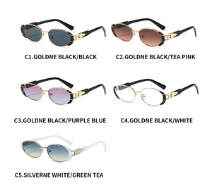 Detailed grid of retro oval metal sunglasses in various lens colors C1 to C5