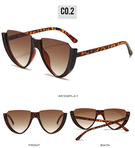 Three-angle display of cat eye sunglasses in tortoiseshell frame with gradient brown lenses