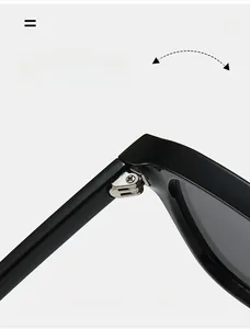 Detail eines langlebigen Metallscharniers an einer schwarzen quadratischen Sonnenbrille