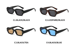 Retro square frame sunglasses collection in black, leopard, tea and blue lens colors