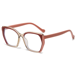 Oversized square TR90 anti-blue light glasses in red and transparent brown frames