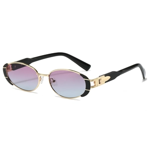 Retro oval sunglasses with gradient lenses and gold metal frames for a vintage punk style