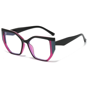 Cat eye geometric TR90 glasses frame with vibrant color-blocking design and blue light lenses