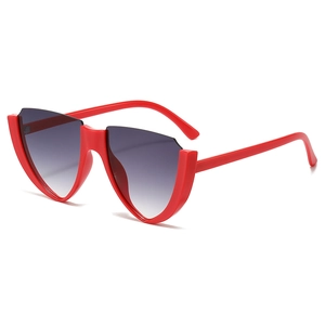 Fashionable red V-shaped half-frame cat eye sunglasses with grey gradient lenses