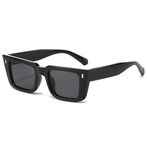 Retro square black sunglasses with wide frames and gold metal accents for men and women