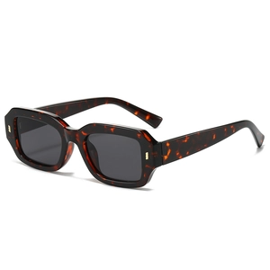 Vintage tortoise rectangle sunglasses with small gold rivets on a minimalist frame