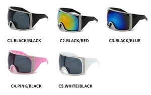 Fashion oversized square sunglasses featuring sparkly rhinestone borders in five colors
