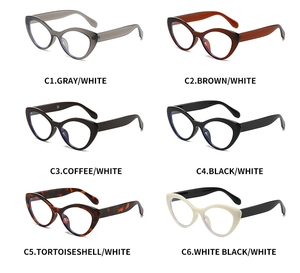 Cat eye glasses frames shown in six color variations including tortoiseshell and solid black
